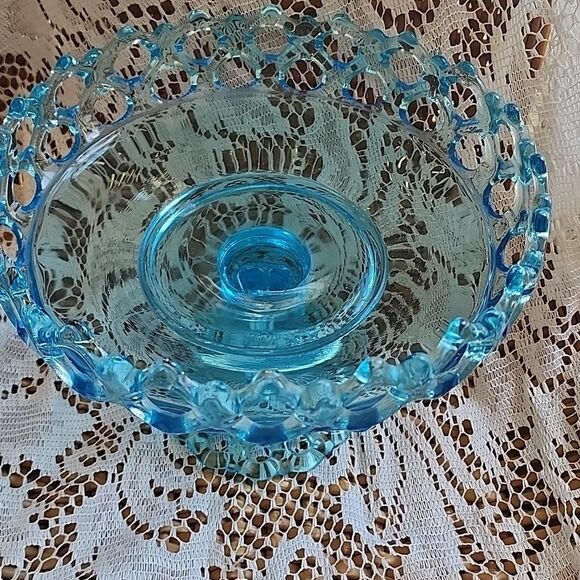 Westmoreland Ice Blue Glass Art Doric Lace Pedestal Dish - Picture 4 of 10